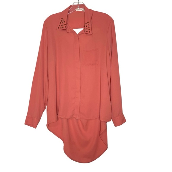 Glam Dollz Orange Studded Collar High Low Top size XL - Picture 2 of 14